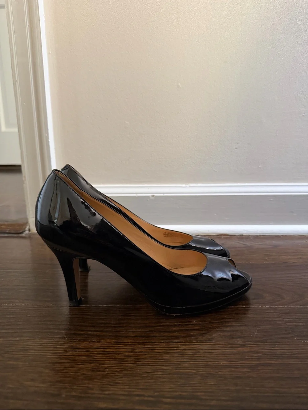 Cole Haan Black Patent Peep-Toe Heels